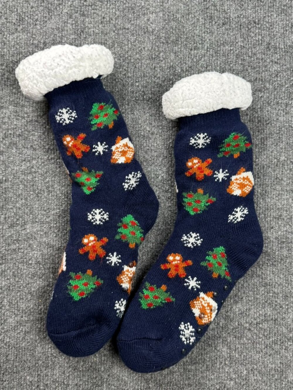 Women's Christmas Gingerbread Tree Pattern Fleece Lined Slipper Socks Size 9-10